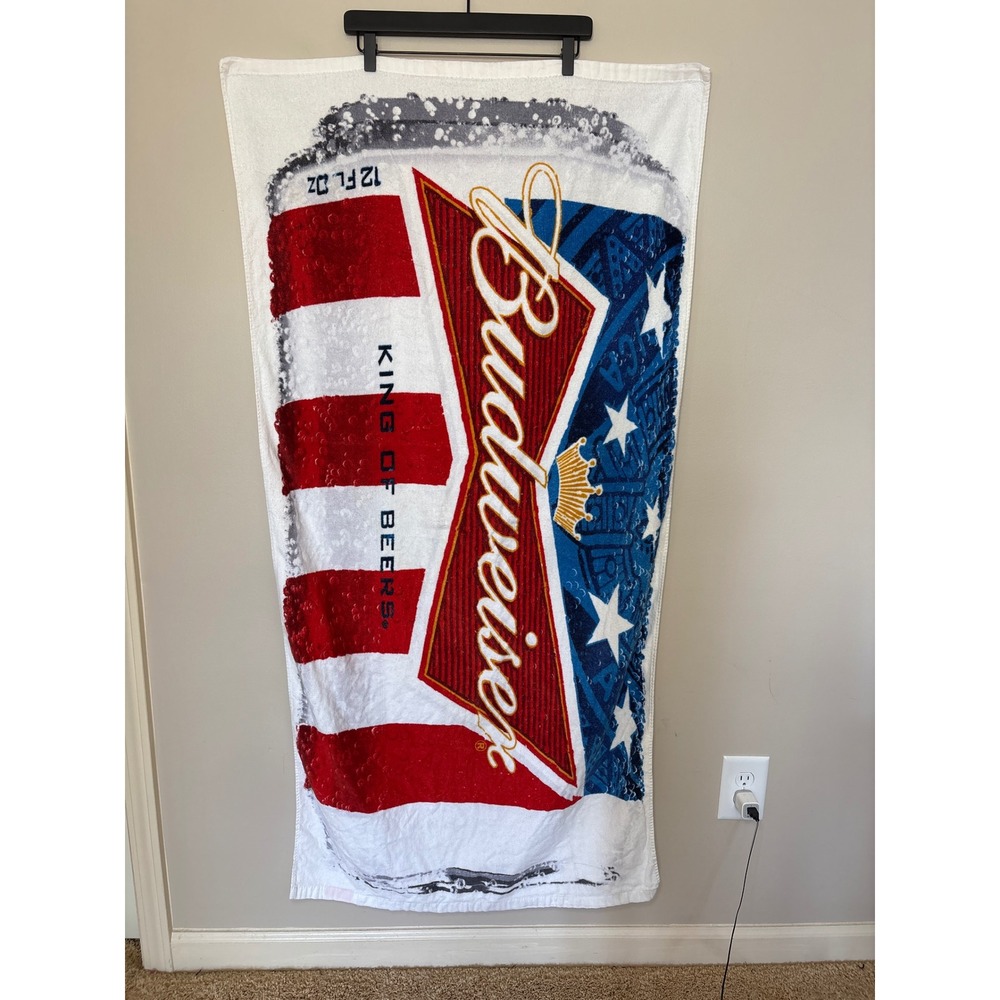 Budweiser King of Beers Beach Towel American Can Stars Stripes 30x60 Cotton
